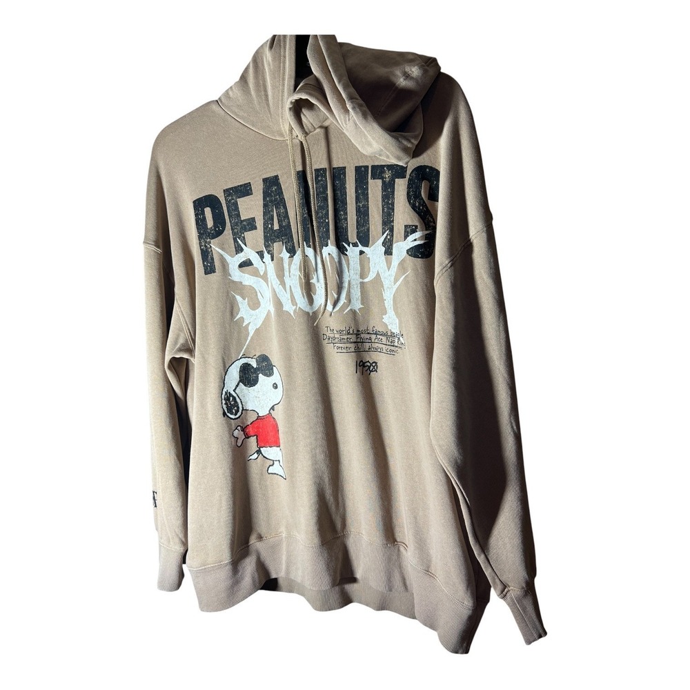 Peanuts Snoopy Joe Cool Oversized Graphic Hoodie Khaki Tan Women L Pullover - Picture 12 of 12